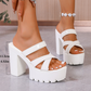 Platåsandaler med grov klack 👡 Korsremsdesign, slip-on, halkfri, tandad sula, ger 5 cm extra höjd, perfekt för shopping eller dejter 🛍️