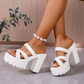 Platåsandaler med grov klack 👡 Korsremsdesign, slip-on, halkfri, tandad sula, ger 5 cm extra höjd, perfekt för shopping eller dejter 🛍️