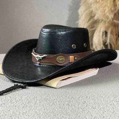 🤠 Vintage-cowboyhatt med bred brätte och rem