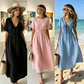 👗 50% RABATT NU! 🌸 Kvinnors Sommar V-ringad Knytfront Midi Klänning – Kejsarskuren, Flödande A-linje & Andningsbar Bomullsblandning ☀️