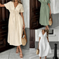 👗 50% RABATT NU! 🌸 Kvinnors Sommar V-ringad Knytfront Midi Klänning – Kejsarskuren, Flödande A-linje & Andningsbar Bomullsblandning ☀️