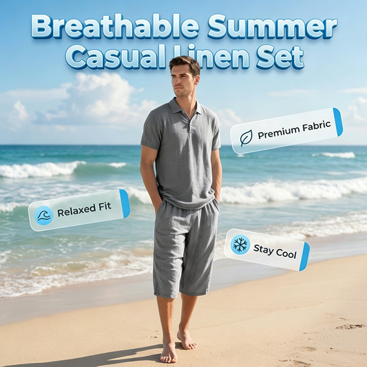 👕 50% RABATT NU! 🌿 Herr linne skjorta & casual byxor set – Andningsbar & avslappnad passform – Mångsidig sommarbasvara – perfekt för heta dagar, semester eller en ledig helg ☀️✨