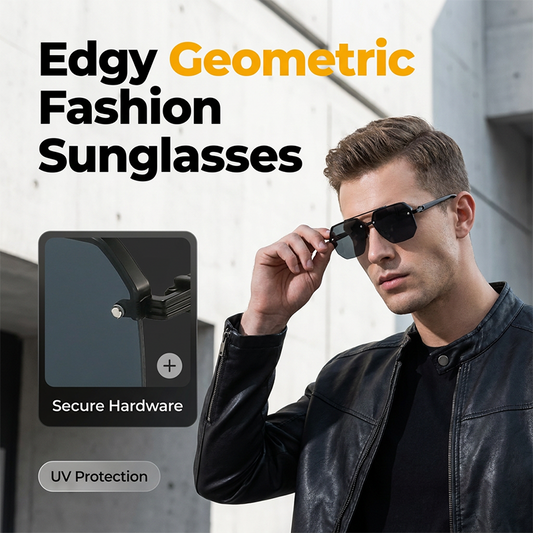 Snygga herrsolglasögon med geometrisk polygonform