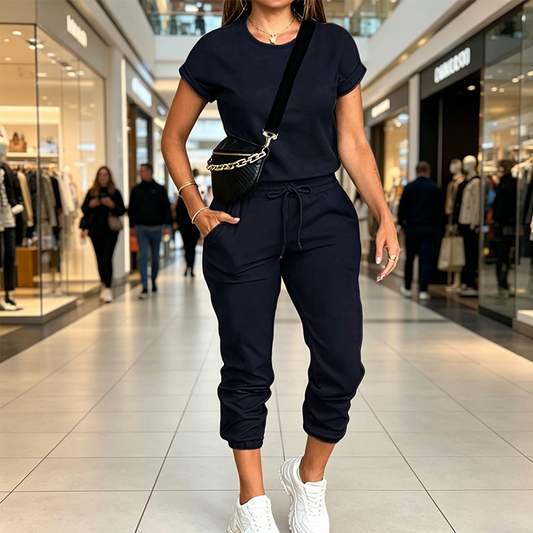 Bekvämt Tracksuit för Damer – Tvådelat Set med Fickor, Justerbar Dragsko & Andningsbart Tyg, 8 Färger ✨