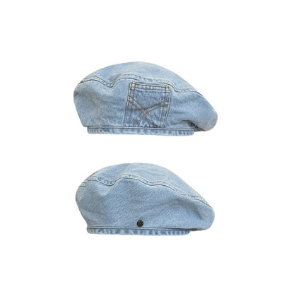 Vintage Denim Basker för Damer – Lätt & Andningsbar, Unik Fickdetalj, One Size 👖🎨