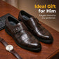 👞 50% RABATT NU!✨ Klassiska Herrskor i Konstläder med Spänne – Krokodilprägling & Halkskydd – Elegant Stil 🐊