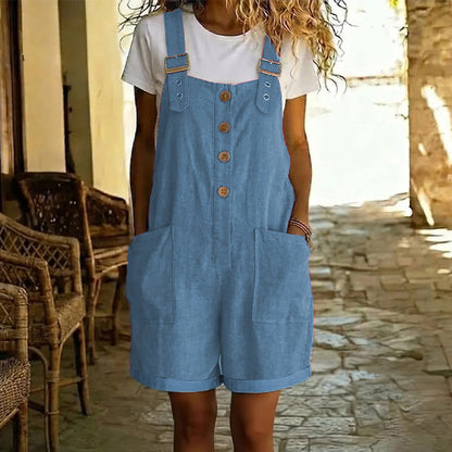 👖 BEGRÄNSAD TID 50% RABATT! 🌸 Retro Enfärgad Overall med Justerbara Axelband – Knappar fram, Stora Fickor, Avslappnad Passform ✨