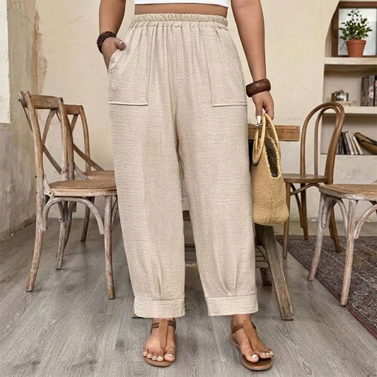 👖 Tidsbegränsat – 50 % RABATT! ✨ Dam enfärgade byxor med ankelmudd – smickrande siluett, resår i midjan & perfekta för både vardag och jobb 💃