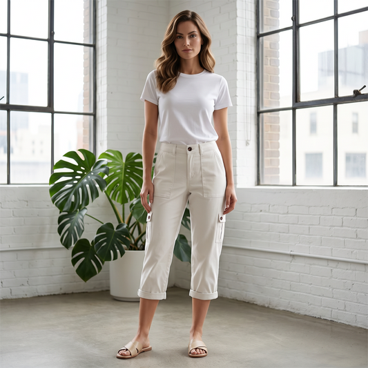 ✨50% RABATT NU! ✨Casual cargobyxor i caprilängd med fickor för dam