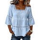👚 50% RABATT NU! 🌼 Fyrkantig Hals Boho-blus – Virkad Spets, Klockärmar & Lagrad Flöde – Luftig & Elegant 🌿