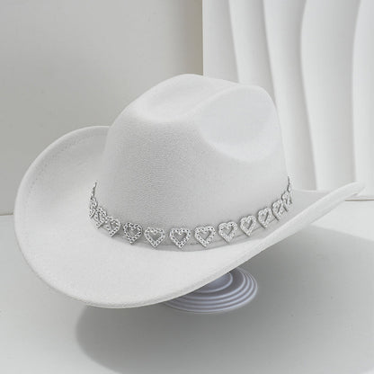 Cowboyhatt för damer med strasshjärta – elegant fedora i fransk jazzstil