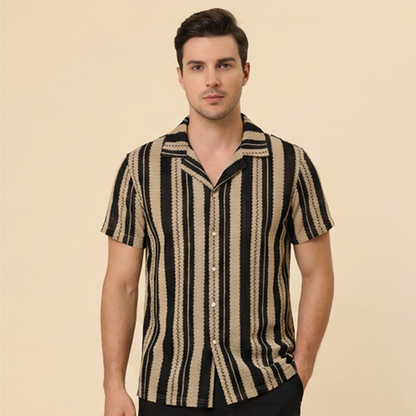 👕 50% RABATT NU! 🌊 Herrar Wavy Stripe Kubansk Krage-skjorta – Andningsbar Textur & Avslappnad Passform – Retro Sommarstil 🌴