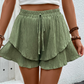 💃 Dam flödande shorts med volang-lager – kjol-liknande utseende med shorts-trygghet, resår med dragsko & andningsbart tyg, perfekt för varma dagar & strandpromenader 🏖️