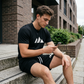 👕 TIDSBEGRÄNSAT 50% RABATT! ✨ Herr Kortärmad T-shirt & Shorts med Dragsko – Geometriskt Tryck, Andningsbar, Mångsidig 🔥