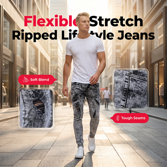 💃 Herr figurnära trasiga jeans – stretchigt denimtyg, slitna detaljer & perfekta för att framhäva siluetten, bekväma hela dagen 🌿