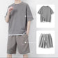 🎉 BEGRÄNSAD TID 50% RABATT! 👕 Herr Vaffelstickat T-shirt & Shorts Set – Kylande Känsla Tyg & Avslappnad Passform 💙