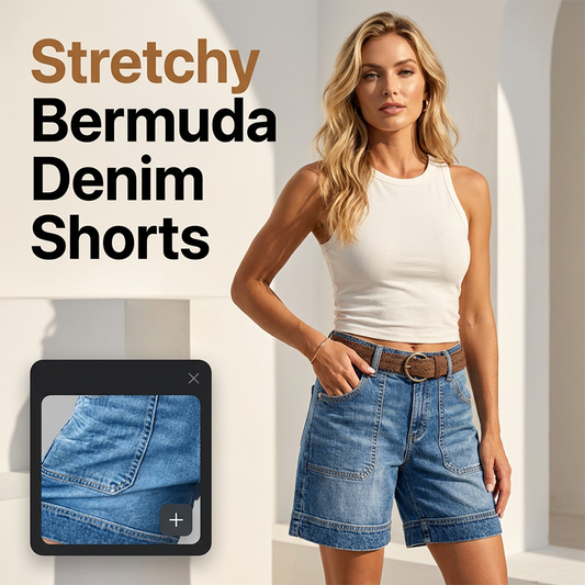 Bermudashorts i denim för damer, med medelhög midja och fickor