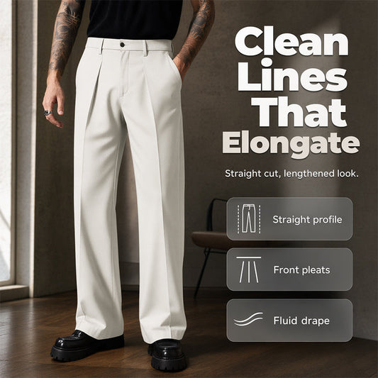 👖 50% RABATT NU! ✨ Herr Mjuka Draperade Raka Byxor – Andningsbara & Stilrena – Perfekt för Kontor & Fritid – Enkla att Styla 🌿