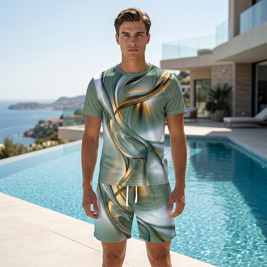 Herr Casual Grafisk T-shirt och Shorts Set