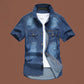 Herr casual denimskjorta med korta ärmar
