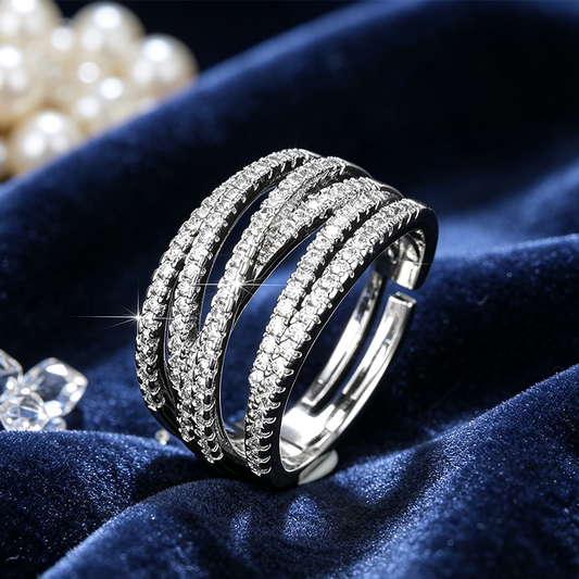 💍 JUSTERBAR CZ-RING MED KORSAD DESIGN — Glittrande pavé och elegant design med flera band ✨