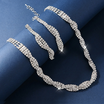 💎Set med halsband och örhängen med glittrande strass och klorformad kedja för kvinnor