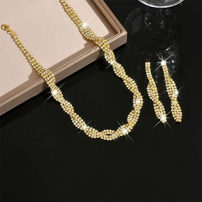 💎Set med halsband och örhängen med glittrande strass och klorformad kedja för kvinnor