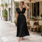👗 50% RABATT NU! ✨ Dam Elegant V-ringad Plässerad Långklänning – Smickrande plässeringar, lättviktigt tyg & elegant flöde – Perfekt för fester, bröllop & sommarkvällar 🌸