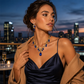 Set med halsband och örhängen med glittrande droppformade hängsmycken