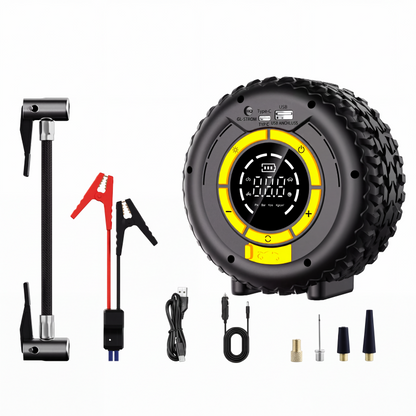 2-i-1: Starthjälp + Däckpump 🔋 — Kraftfull, kompakt och pålitlig bärbar kompressor ⚡ Perfekt för nödsituationer på vägen 🛠️