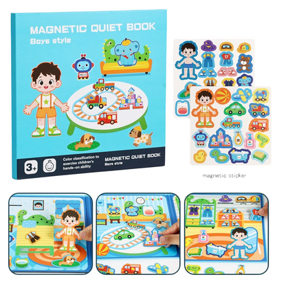 🧩 🧒 Magnetisk tyst bok för barn – Vikbara pusselscenarion, magnetisk & pedagogisk – Stimulerar kreativitet & lärande för pojkar & flickor ✨