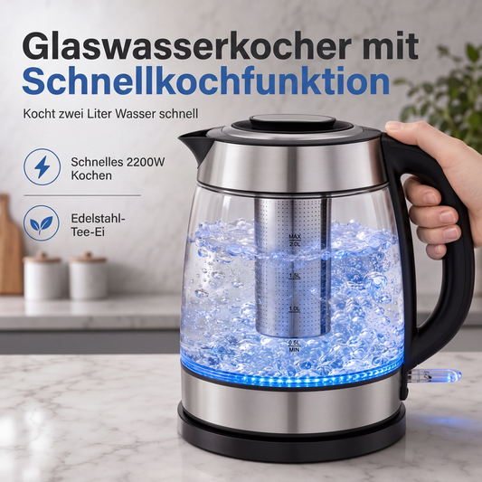 ⚡ 2L elektrisk vattenkokare i glas – stor kapacitet, automatisk avstängning & överhettningsskydd – perfekt för te och kaffe 🏠
