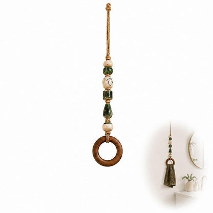 🌿 Dekorativ handdukshängare med pärlor och träring – naturlig bohemisk charm ✨